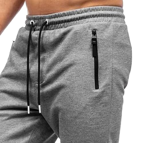 Men's Tapered Athletic Workout Sweatpants Casual Slim Jogger Casual Pants Track Slack with Zipper Pockets (Grey,Medium)2
