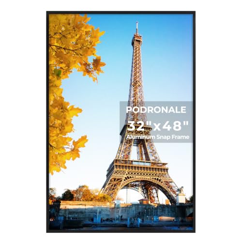 Podronale 32x48 Poster Frames 1Pcs Plexiglass Black Aluminum Snap Frame