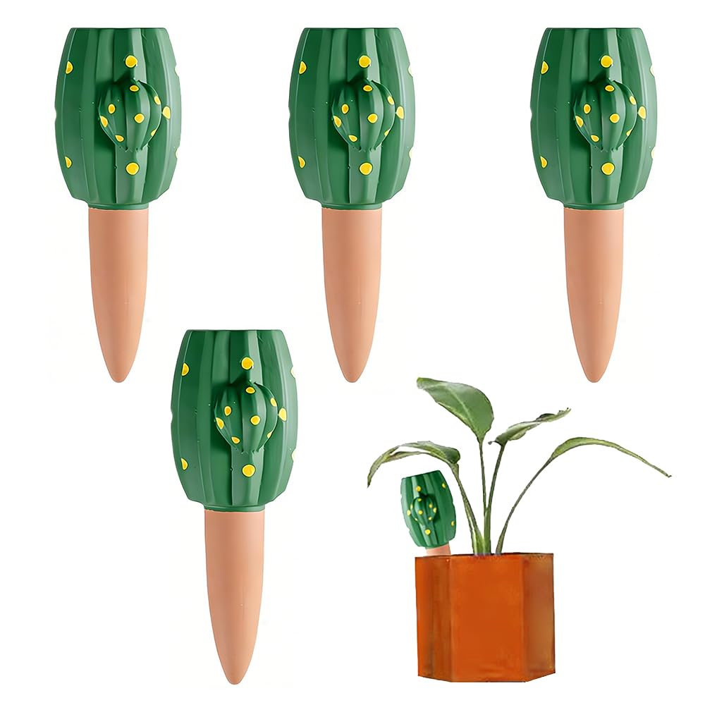4 Pack Plant Watering Devices, Terracotta Self Watering Spikes(Cactus)