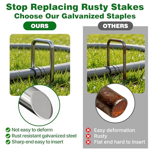 AMAGABELI GARDEN & HOME 4 Inch 50 Pack Galvanized Landscape Staples Garden Staples 12 Gauge Garden Stakes Plant Cover Stakes U-Shaped Landscape Stakes Landscape Pins for Weed Barrier Fabric - image 3