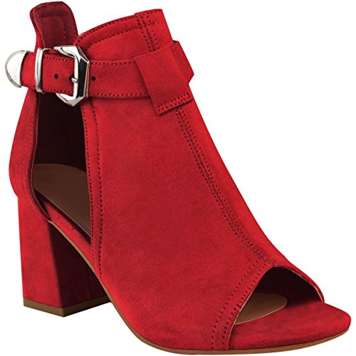 Fashion Thirsty Womens Block Mid High Heels Chunky Boots Open Toe Party Shoes Size 10