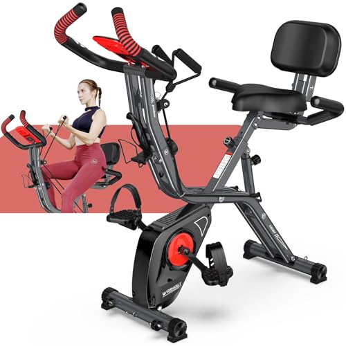pooboo Folding Exercise Bike, Multifunctional Magnetic X-Bike with 8-Level Adjustable Resistance,...