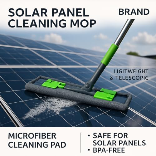Image of Solar Panel Cleaning Brush with Telescopic Handle - Soft Microfiber Mop for Solar Panels, Windows, Roof - Extendable Pole for Outdoor Cleaning, Scratch-Free & Streak-Free Wash