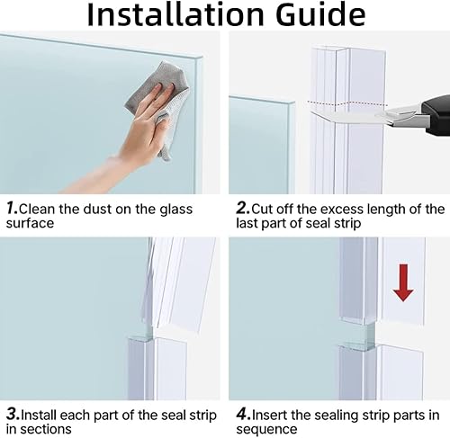 Miniatura 6 de Tira de sellado lateral para puerta de ducha sin marco para evitar fugas, crea una barrera de agua de vidrio H-Jamb de 180 grados total de 79