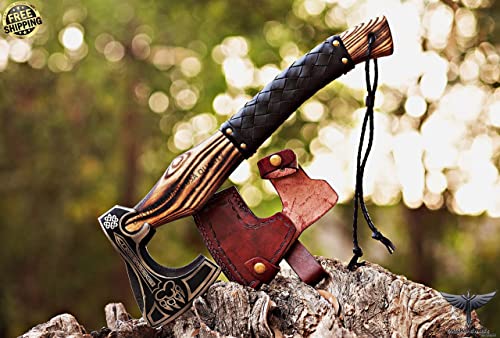 ONLYHANDMADE USA QUALITY Custom Gift Forged Carbon Steel Viking Axe with Rose Wood Shaft, Viking Bearded Camping Axe & Hatchet, Best Birthday & Anniversary Gift For Him, 18 Inches (Valhalla Axe) ONLYHANDMADE USA QUALITY Custom Gift Forged Carbon Steel Viking Axe with Rose Wood Shaft, Viking Bearded Camping Axe & Hatchet, Best Birthday & Anniversary Gift For Him, 18 Inches (Valhalla Axe)