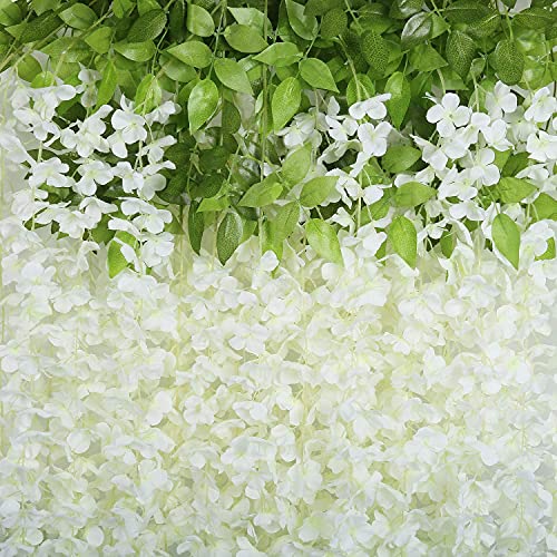 Pauwer Wisteria Hanging Flowers 24 Pack Fake Flower Garland Artificial Wisteria Vines Rattan Silk Flower String Wedding Party Home Decorations,White #TOP4