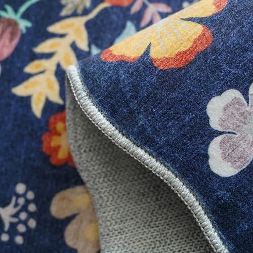 Washable 2'6x12 Hallway Runner Rug: Entryway Non Slip Floral Rug Farmhouse Soft Stain Resistant Carpet for Kitchen Bathroom Bedroom Low Pile Pet Friendly Floor Mat for Living Room(2'6x12/Purple)