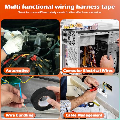 Image of Wire Harness Automotive Tape Self-Adhesive Wiring Harness Cloth Electrical Tape 1 Inch x 30 Feet Car Insulated Wire Loom Tape for Automotive Engine Insulation Protection 6 Rolls