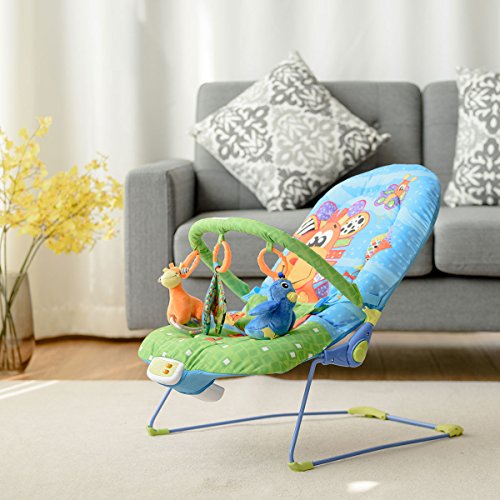 COSTWAY Wipstoeltje voor baby Ligstoel Rustgevende muziektrillingsspeeltjes, ontwerp: Giraffe - Afbeelding 4