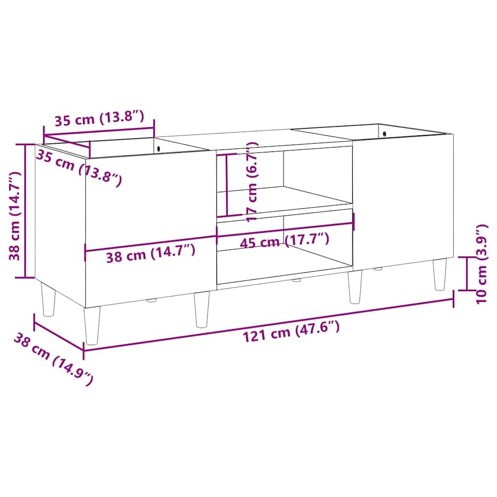 Générique Mobile a dischi bianco 121 x 38 x 48 cm in legno di ingegneria, mobile portaoggetti in vinile con piano robusto per giradisco, spazioso spazio per organizzare la tua collezione, piedi