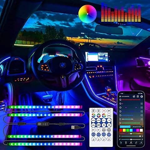 Car LED Lights, 4PCS 72 LEDs RGBIC Car LED Strip Lights 16 Million Colors Car Interior Lights APP Control with Remote, Music Sync Color Change, DIY, USB Powered Under Dash Trim Lights for Car(7M) Cover