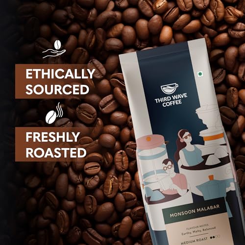 Image of THIRD WAVE COFFEE Arabica Monsoon Malabar Coffee, Medium Roast, Medium Grind for Electric Dripper Brewing, 250g