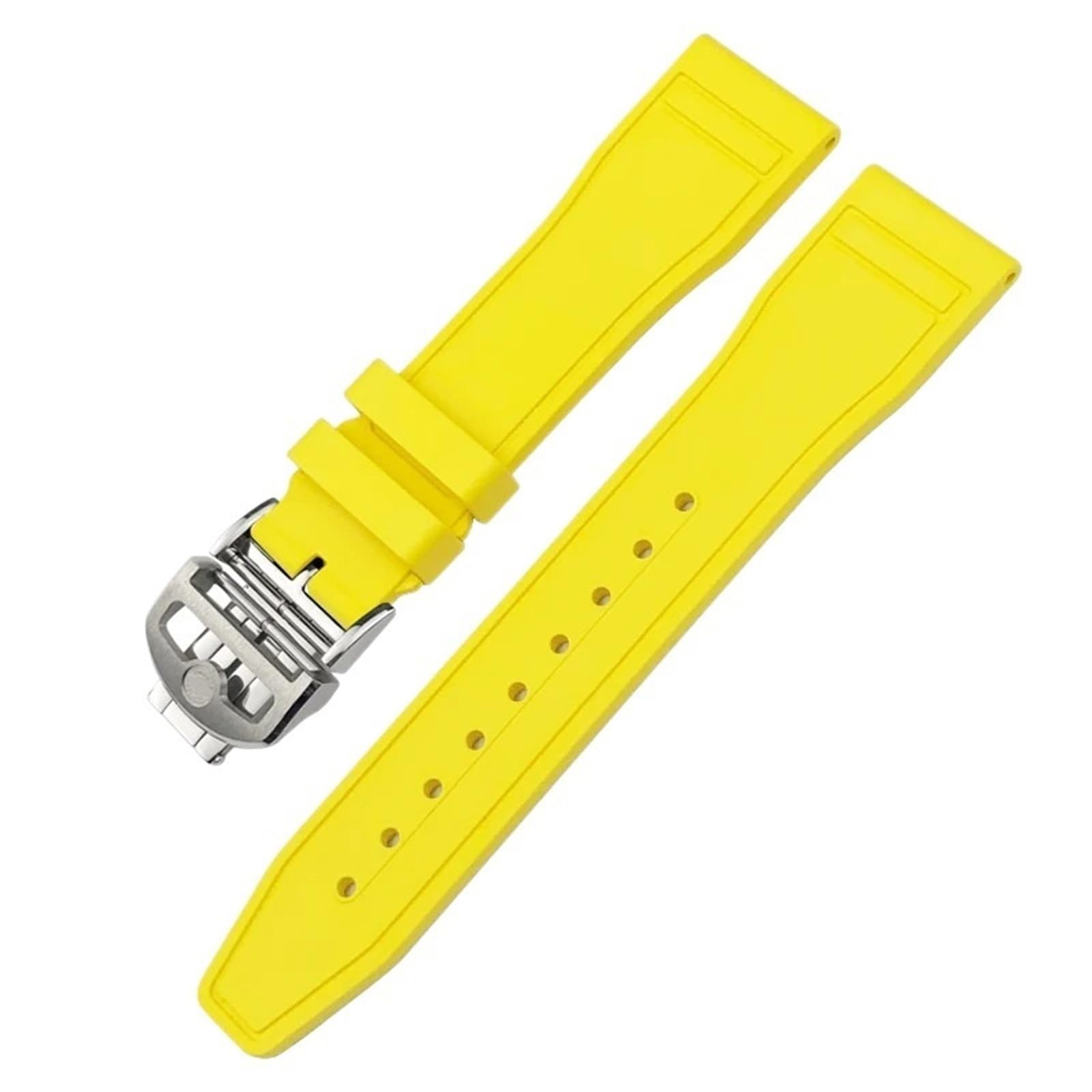 YASHUNJIA 20mm 21mm 22mm Soft Fluororubber FKM Watchbands For IWC Big Pilot Portofino Natural Rubber Watch Strap Tools (Yellow Round,21mm)