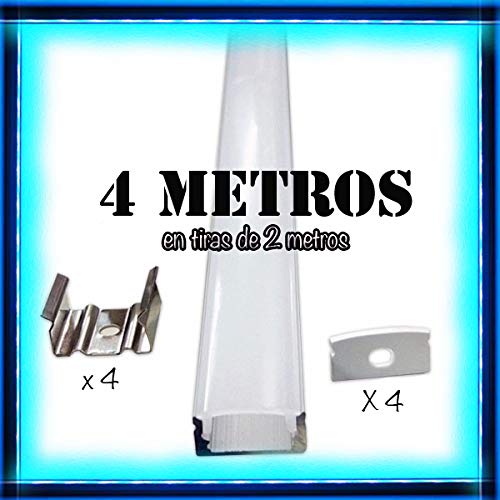 Profil aluminium pour LED bande avec diffuseur opaque PACK 4 mètres avec support de montage Cover