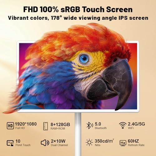 Image of VLH 32 Inch Smart Portable TV Tablet with Rolling Stand, 1080P Touch Screen Rolling TV, Built-in 38400mAh Battery, Android 15, 8+128GB Wireless TV on Wheels with Remote, 360 Rotation, 5MP Camera