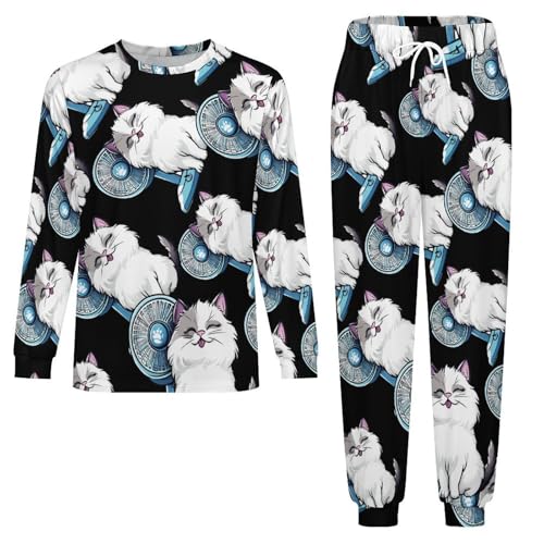 Cute Cat Print Mens Pajamas Set Long Sleeve Sleepwear Pjs Set Shirts And Bottoms Sleep Sets Loungwear4
