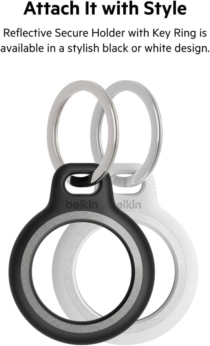 Belkin Etui na Apple AirTag z Kółkiem na Klucze (4 Szt.), Odporne na Zarysowania Etui z Otwartą Przednią Częścią i Podwyższonymi Krawędziami, Akcesorium na AirTaga do Kluczy, Zwierząt, Bagażu itp.