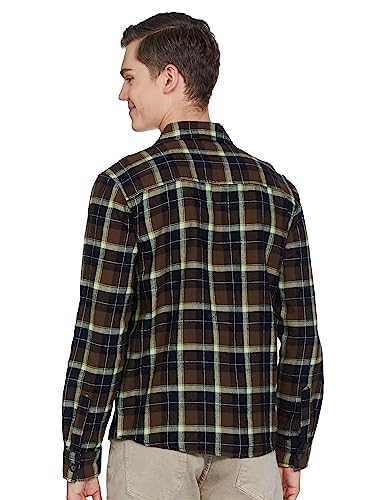 Image of The Indian Garage Co Men Regular Fit Checkered Full Sleeves Spread Collar Double Flap Pocket Casual Over Shirt