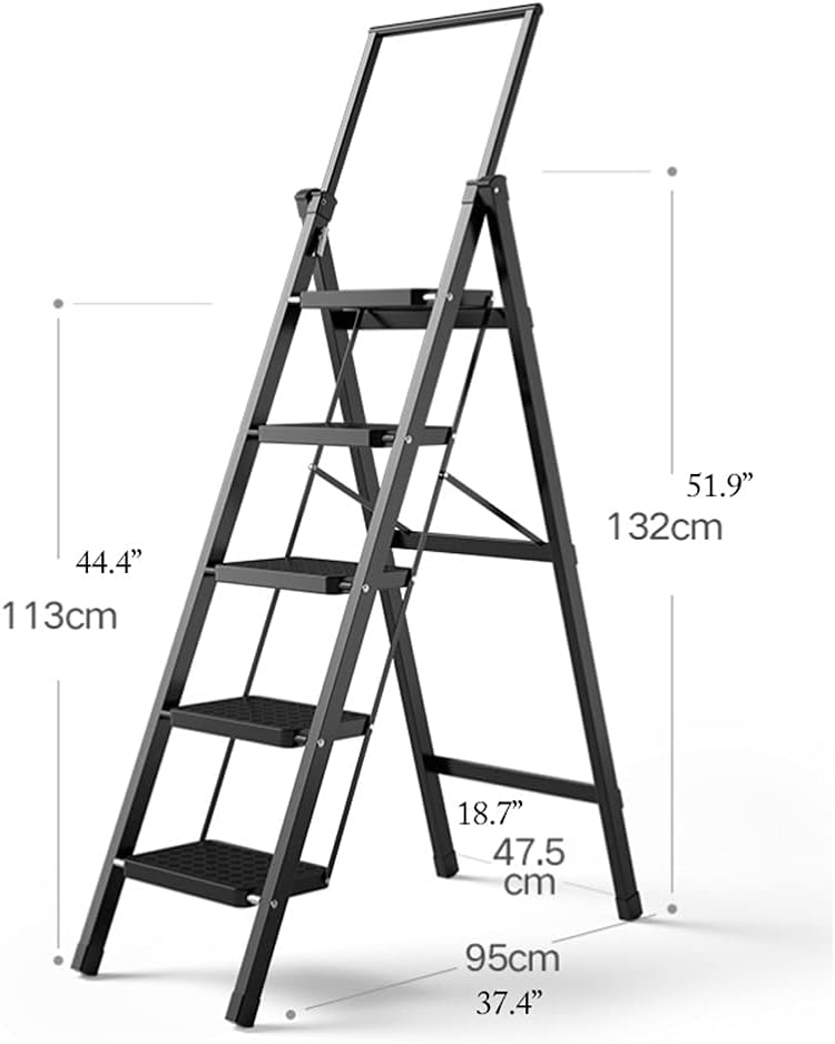 Stepladders 3 Step Ladder Heavy Duty Metal Step Ladder Stool Portable Folding Ladder with Round Telescopic Handrails & Nonslip Steps Folding Stepladder