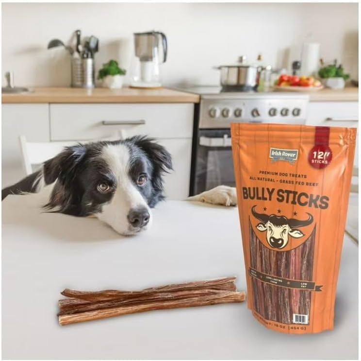 Irish Rover Bully Sticks Made of All Natural Grass Fed Beef, 12 Inch Stics, Net Weight 16 Ounce, High Protein, Low Fat and Long Tasting Chew