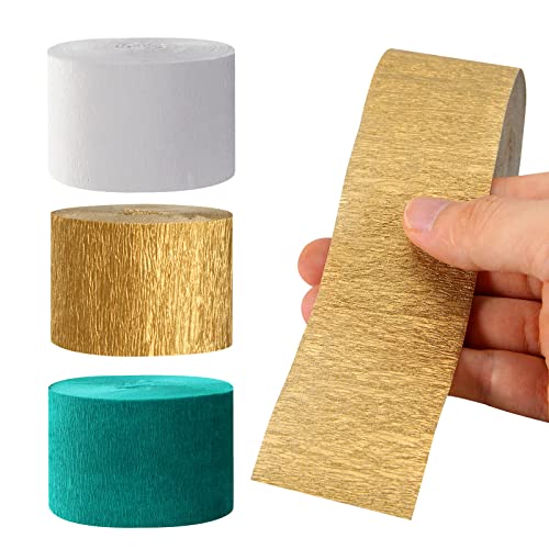 Image of Teal-Turquoise White Gold Party-Decorations Streamers - 9 Rolls Woman Girl Birthday Crepe Tissue Paper Streamer Graduation Wedding Bachelorette Engagement Bridal Baby Shower Garland Decor Panduola