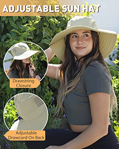 Image of Men Safari Sun Hat Wide Brim Boonie Fishing Cap with Adjustable Drawstring