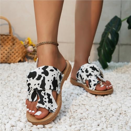 Yytcsjz Womens Bunions Orthopedic Sandal, Women's Black White Summer Flat Sandals, Slip On Slides, Double Bow Design, Orthopedic Bunion Corrector3