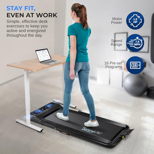 SereneLife Folding Treadmill Exercise Running Machine, Under Desk Storage, Electric Motorized with16 Pre-Set Program, Bluetooth Integration, Home Gym/Office, Walking or Jogging, 265lbs Capacity