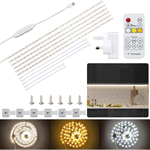 Meiyue Under Cabinet Lighting Kit, 6PCS Flexible LED Cabinet Strip Lights, Under Counter Lights with Remote Control Dimmer and Adapter, 3000K-6000K Dimmable Lights for Kitchen Cabinet Counter Cover