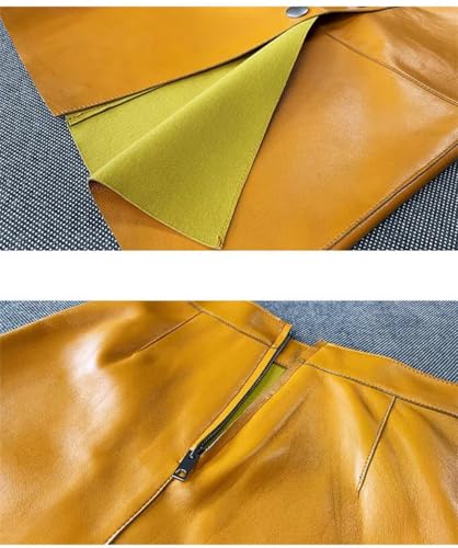 Women Winter Fashion Genuine Leather Skirt French Style Split Slim Fit Midi Skirt3