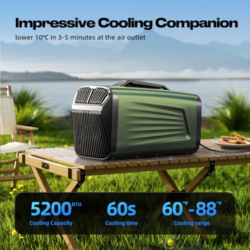 Image of Outohome 5200BTU Portable Camping Air Conditioner For Tent Outdoor and Indoor Use,400W Low Power for RV,Truck,Van and Car Cooling (Dark Green)