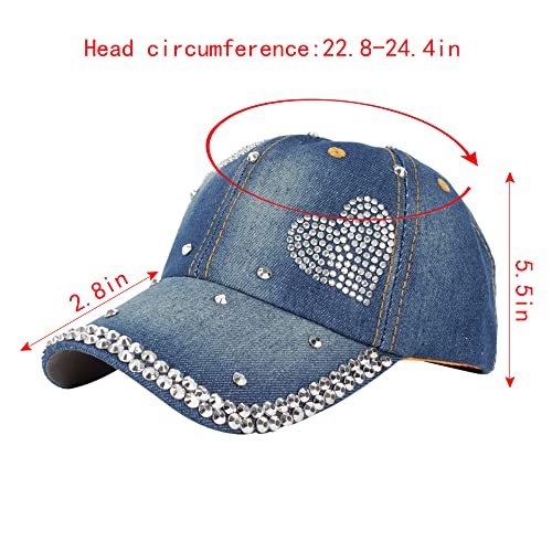 Labanca Women Girls Butterfly Rhinestones Baseball Caps Hats Fashion Bling Rhinestone Studded Sun Hat Adjustable Hip Hop Hat (06857 Heart) #TOP2