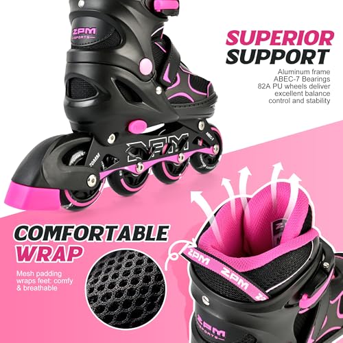 Image of 2PM SPORTS Inline Skates for Kids Girls Boys Ages 5-8 8-12 4-6 6-12 with Light Up Wheels, Adjustable Kids Roller Skates Blades for Adults Men Women Beginners Youths