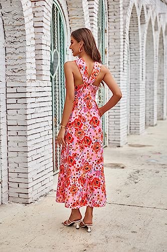 Image of GRACE KARIN Womens Summer Floral Dresses 2026 Boho Maxi Dress Flowy Halter Sundress Casual Vacation Beach Clothes with Pocket