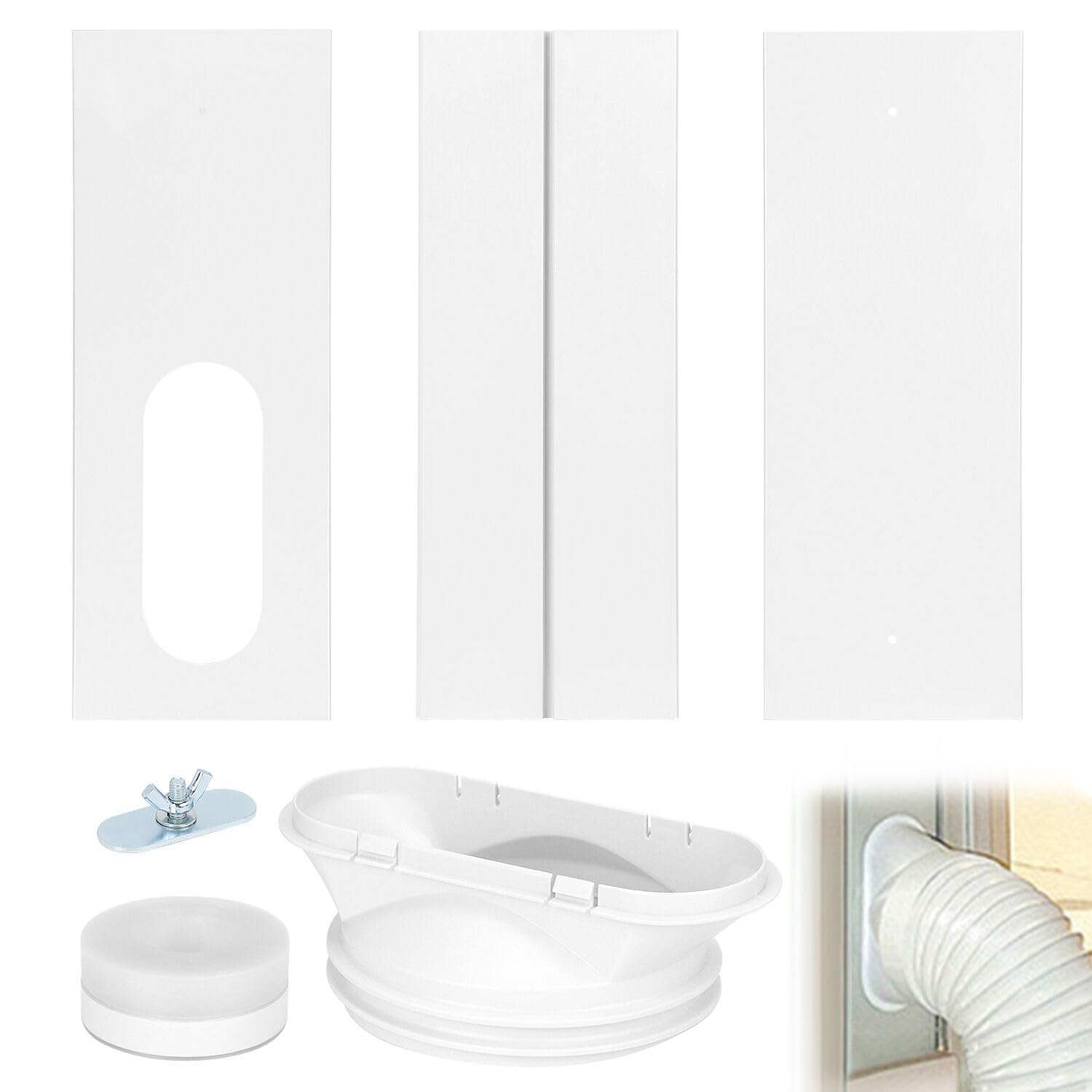 QWORK® 3 Pièces Plaque Fenêtre Climatiseur, Étanchéité de Fenêtre de Climatiseur Mobile, Plaque Coulissante de Fenêtre Réglable Kit