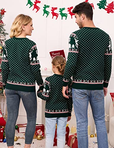 Image of MISSKY Family Christmas Sweater Crew Neck Reindeer Snowflakes Knitted Pullover for Women /Men /Kids
