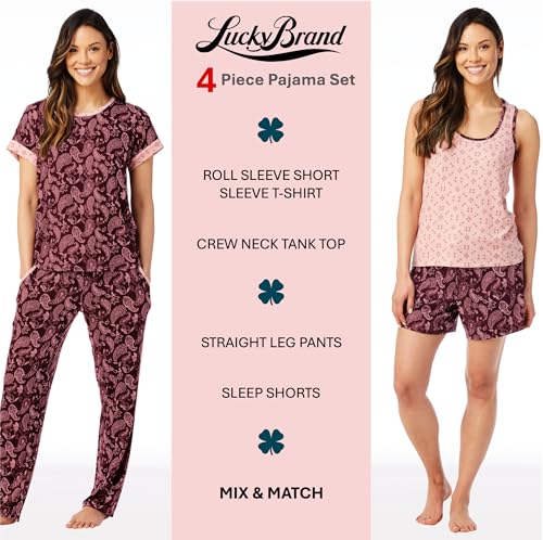 Image of Lucky Brand Women's Pajama Set - 4 Piece Sleep Shirt, Tank Top, Pajama Pants, Lounge Shorts (S-XL)