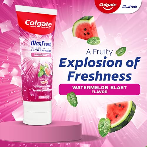 Colgate MaxFresh Fluoride Toothpaste, Watermelon Blast, 3 Pack, 4.5 oz - image 8