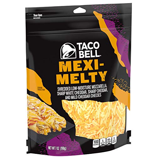 Taco Bell (KraftHeinz) Mexi Melty Sharp White & Mild Cheddar Shredded Cheese Bag, 7 Oz, 12 Count