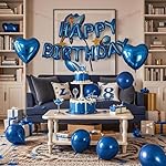 27 Pcs Dark Blue Birthday Decorations, 3D Foil Dark Blue Happy Birthday Balloon Banner, Pentagram Heart Foil Balloons Confetti Balloons Kit For Boys Girls Birthday Party Supplies - Image 4