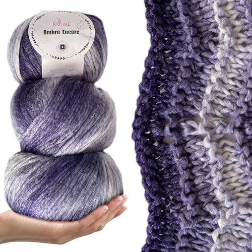 Image of Ombre Encore Chunky Ombre Yarn #5, 3-Pack (507Yds /420G), White Lavender | Multicolored Bulky 5 Weight Yarn for Crocheting with Free Patterns - Chunky Acrylic Yarn for Knitting