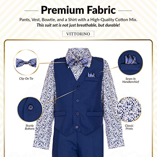 Image of Vittorino Boys 4 Piece Suit Set with Vest, Dress Shirt, Bow Tie, Pants & Pocket Square | Big & Little Kids Formal Apparel