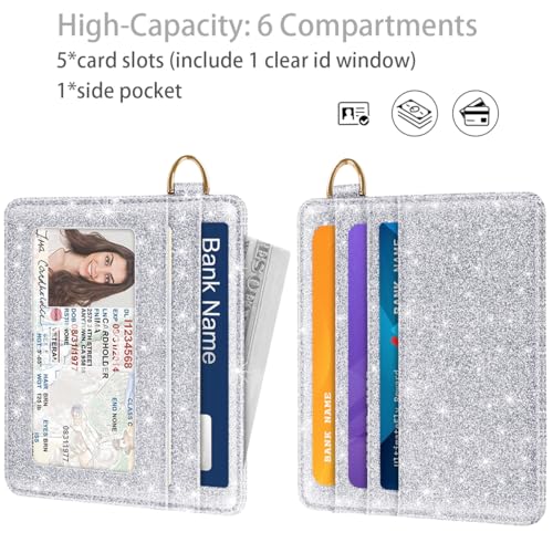 Image of Slim Minimalist Pocket Credit Card Holder Wallet Women | RFID Blocking Lightweight Thin Small Cute Card Cases, Glitter Silvery