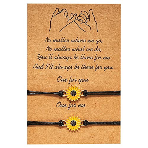 WEIWUXIAN Pulsera Girasol Moda, 2 Piezas Pulsera Amor y Amistad, Pulsera Playa Amistad Verano, Pareja Pulsera Ajustable, Pulsera Girasol, con Tarjeta de Mensaje, para Mujeres y Niñas, Cuerda Negra Cover