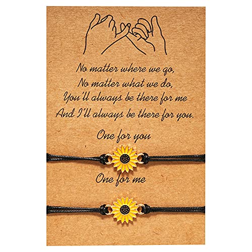 Braccialetto Girasole, 2 Pezzi Braccialetti Amicizia, Braccialetto di Promessa, Braccialetto Amore e Amicizia, Braccialetti Amicizia Regalo, Braccialetto Regalo Compleanno, con Carta Messaggio