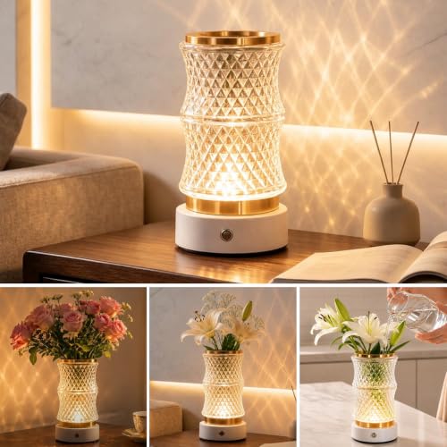 Image of Rechargeable Bedside Lamp 2 in 1 Vase Table Lamp Crystal Touch Table Lamp