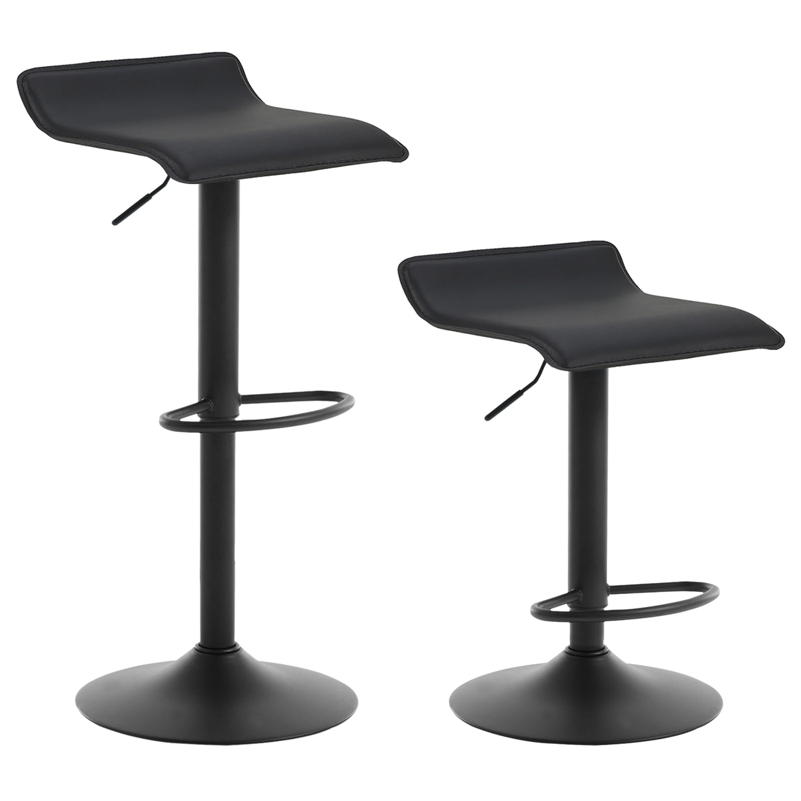 WOLTU 2X Taburete de Bar Acero Cromado Piel Sintética Sillas Alta Taburete Cocina Silla de Comedor, Paquete de 2 Unidades Negro