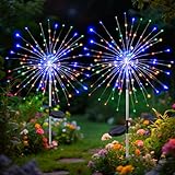 btfarm 2 Pack 120 LED Solar Garden Lights Outdoor, 8 Modes Firework Lights Solar Powered, Waterproof Twinkle Fairy Light Outside for Yard Patio Pathway Pool Christmas Party Decorative, Multicolor
