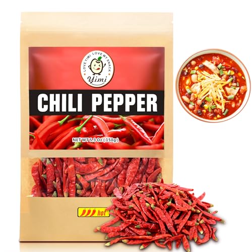 Image of Yimi Dried Chiles Peppers, 5.3oz Red Hot Chili, Spicy Hot Heat, Great For Mexican,Thai and Chinese Recipes,like Pozole, Tamales, Hotpot, In Resealable Bags, Super Hot, Ideal Gift for Halloween