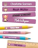 melu kids® Namensaufkleber Kinder für Schule & Kita (150 Stück) - Personalisierte Aufkleber mit Namen für Stifte und alle Schulsachen - Wasserfest in Spülmaschine (Lila)